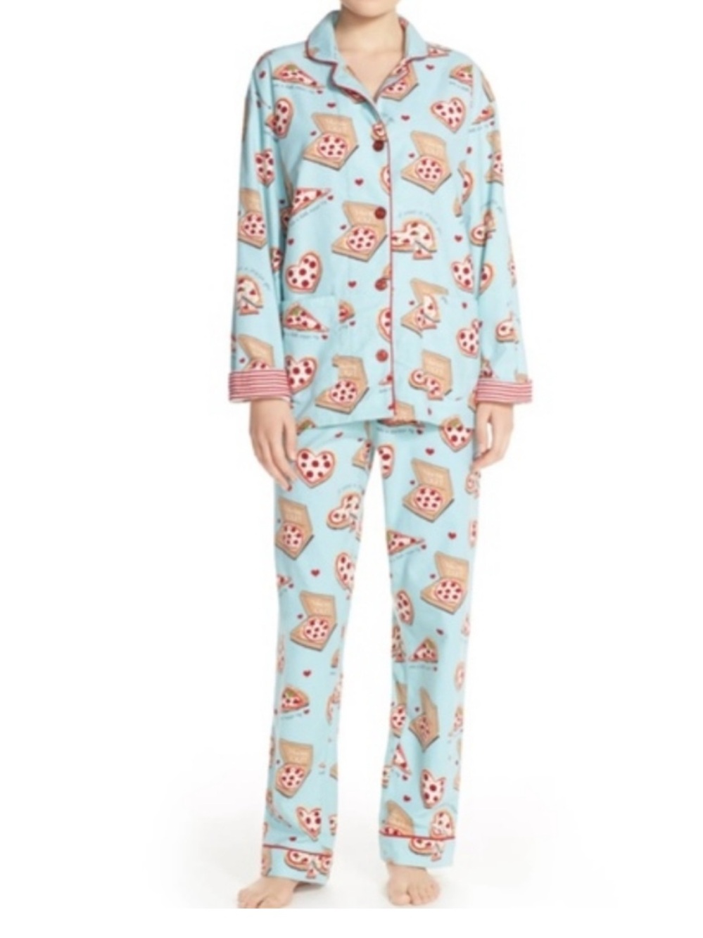 PJ Salvage Pizza Lover Flannel Pajama Set NWT Women’s Large Cotton Blue